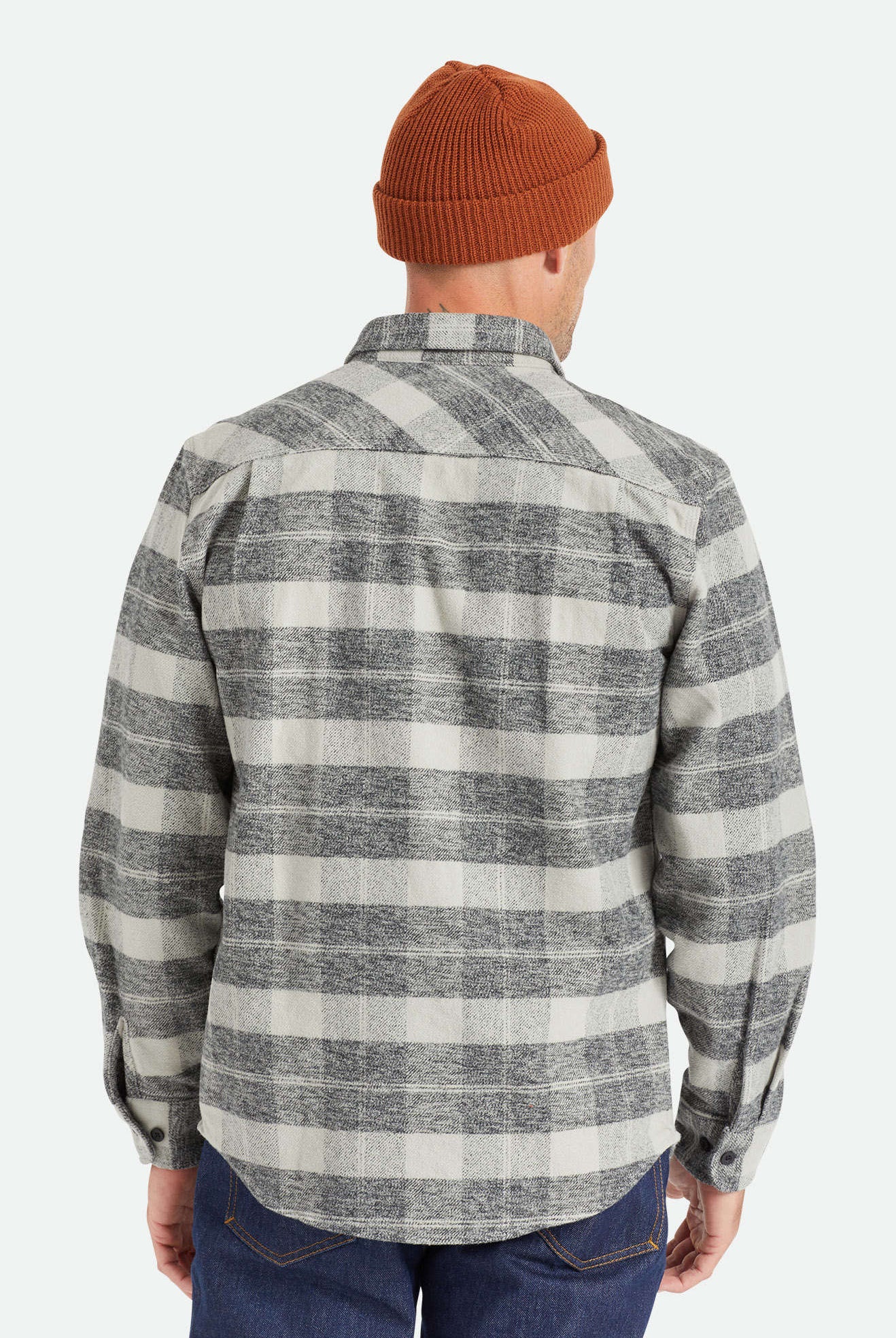 Men's Back Fit Image | Bowery Heavyweight L/S Flannel - Black/Charcoal