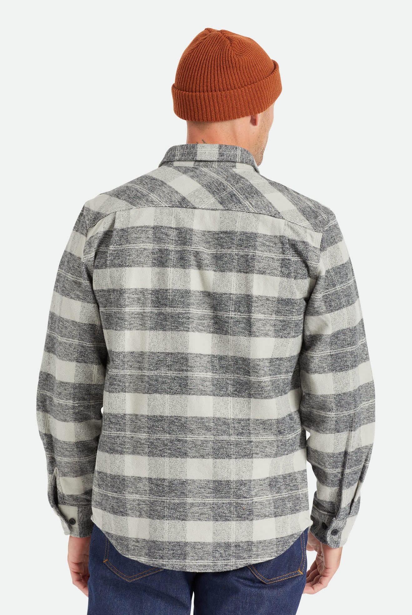 Men's Bowery Heavyweight Flannel in the color Black/Charcoal - Men's Back View