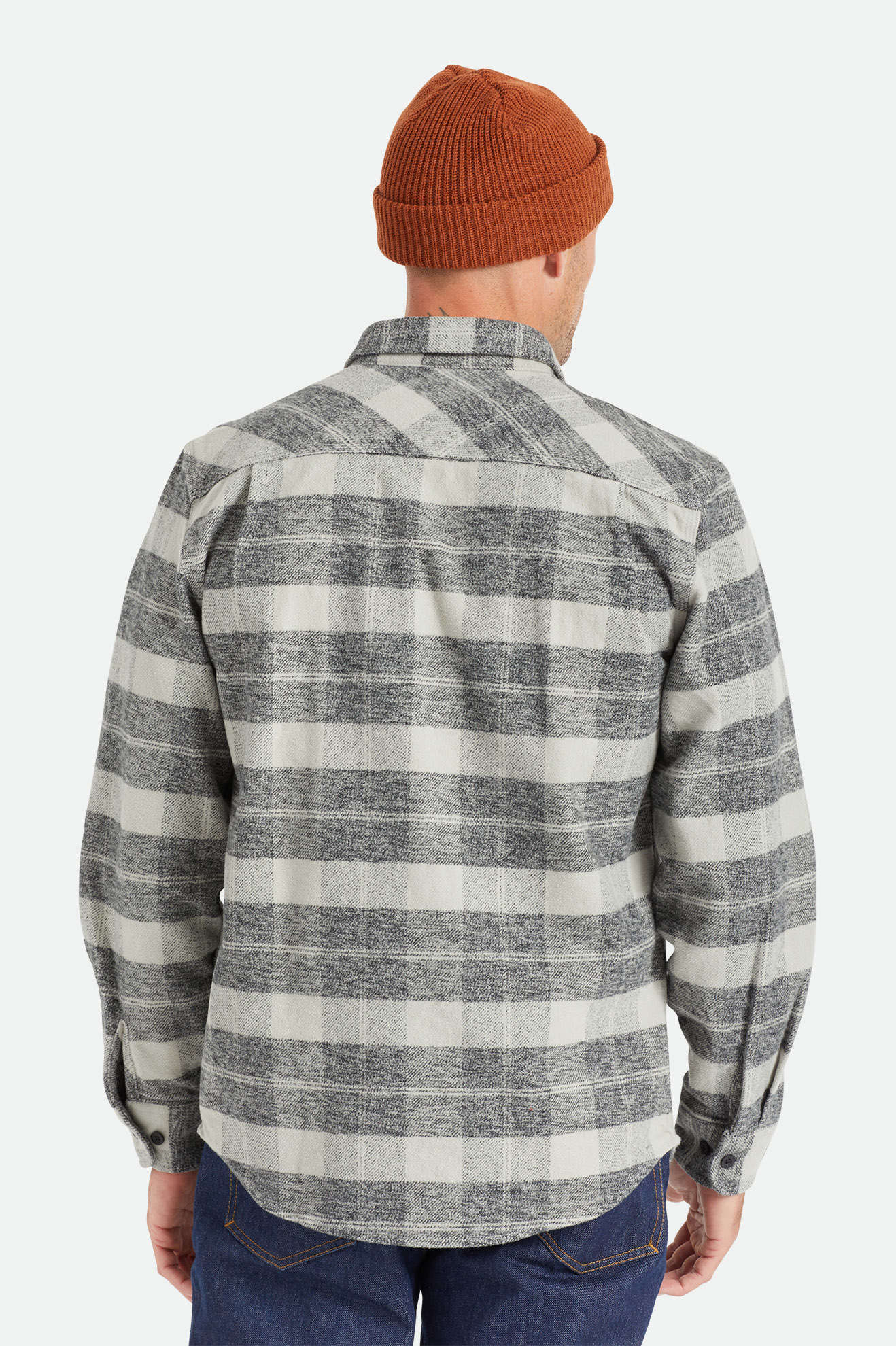 Men's Bowery Heavyweight Flannel in the color Black/Charcoal - Men's Back View