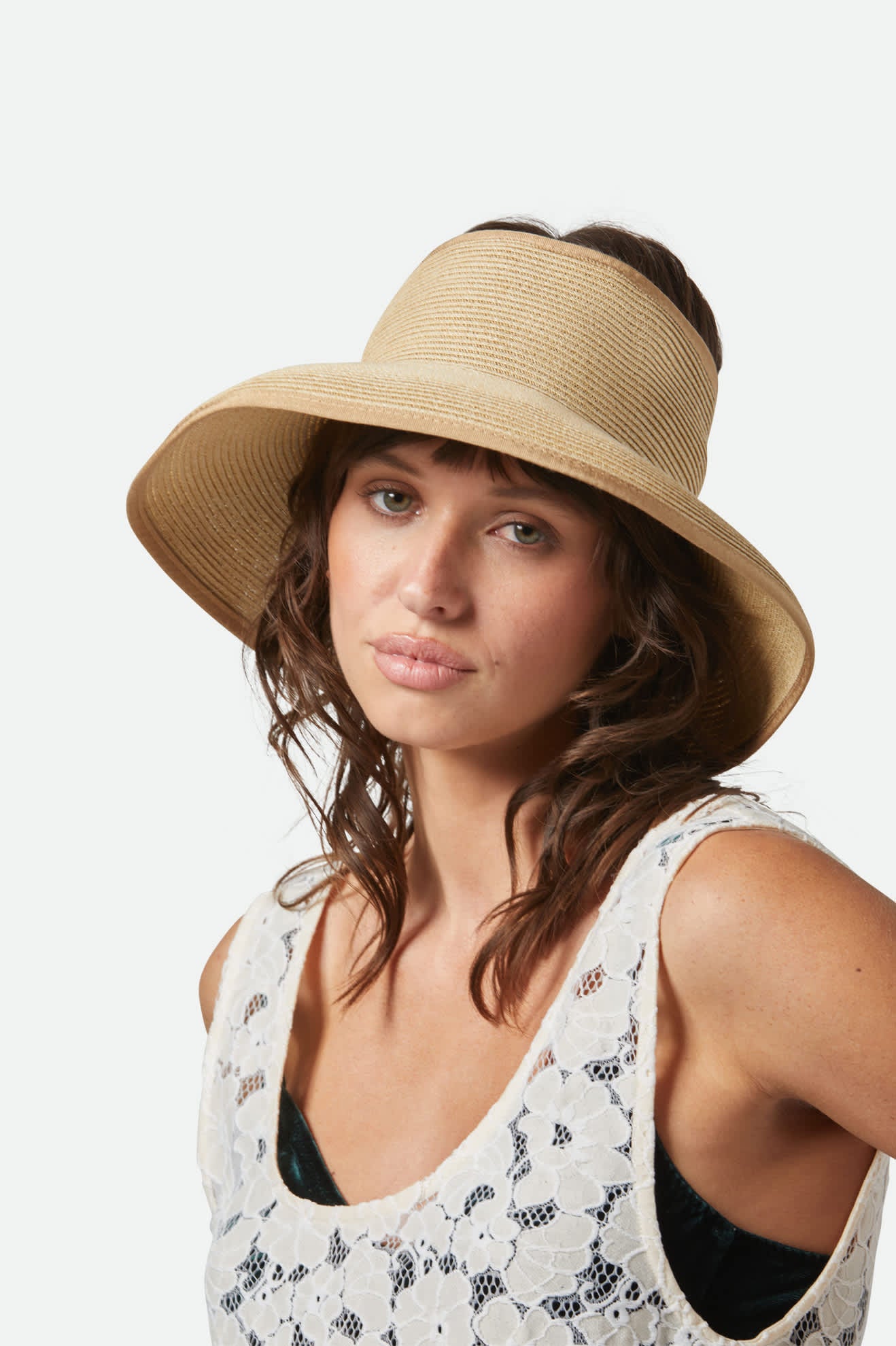 Women's Ivy Packable Straw Visor in the color Tan - Women's Front View