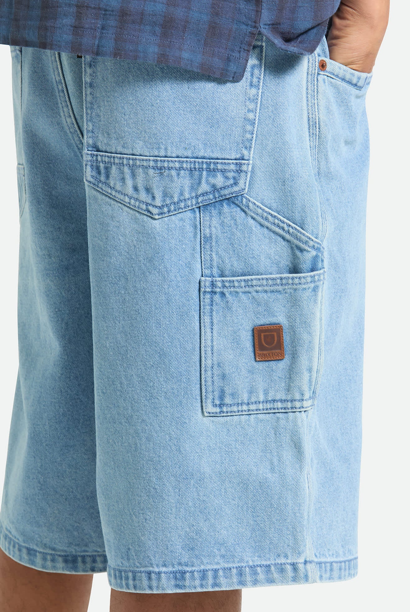 Men's Builders Carpenter Baggy Short in the color Washed Blue Denim - Additional Fit image