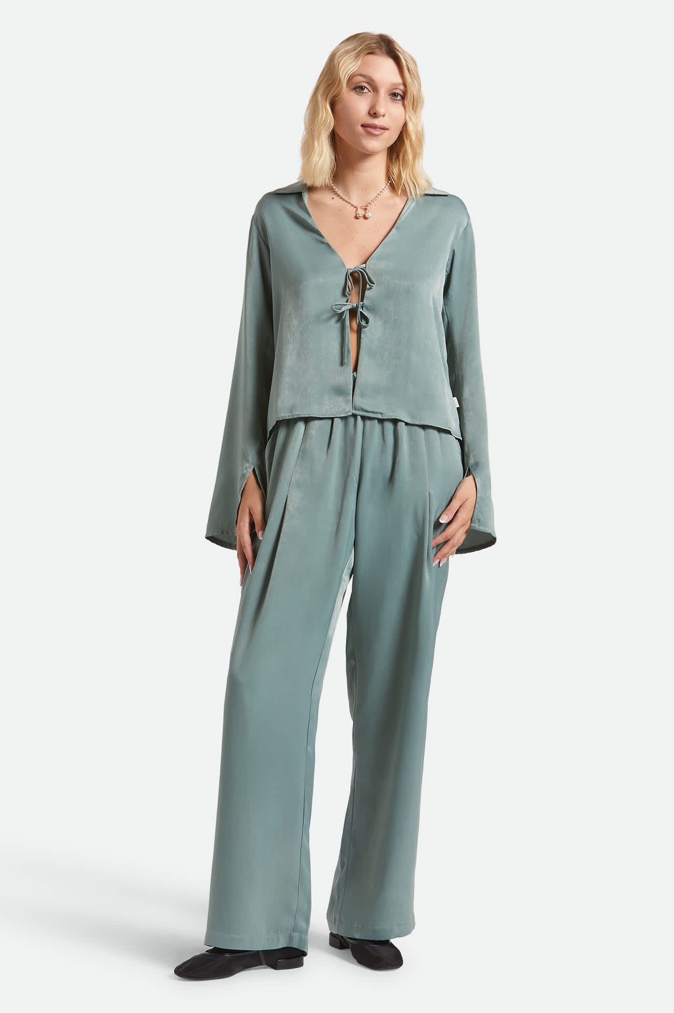 Women's Soho Silky Top in the color Blue Green Shine - Additional Fit image