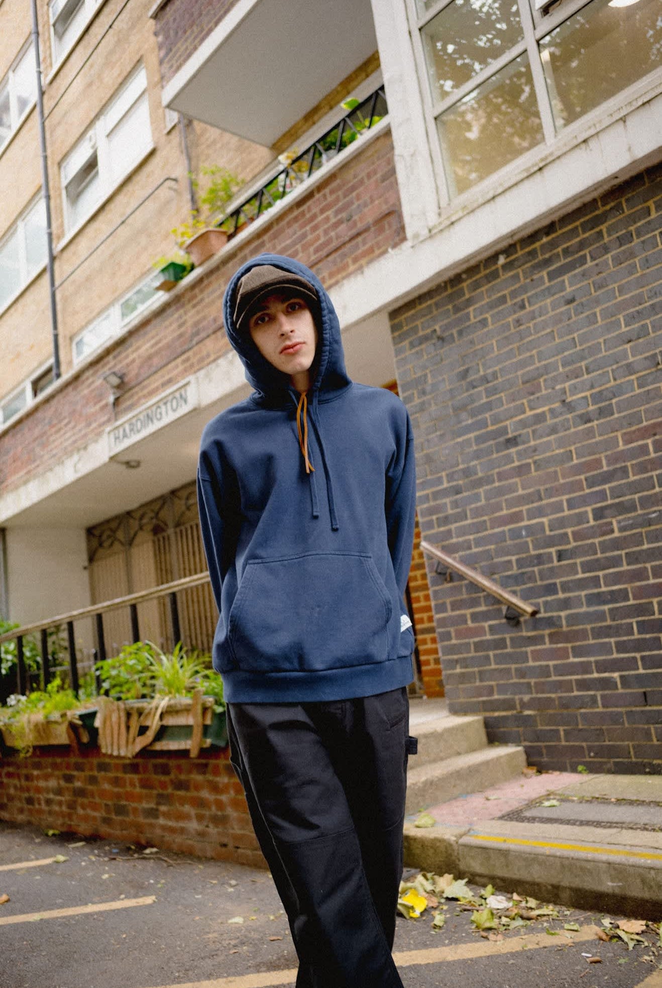 Men's Brixton Baseline Hood Fleece in the color Washed Navy Vintage Wash - Men's Lifestyle image