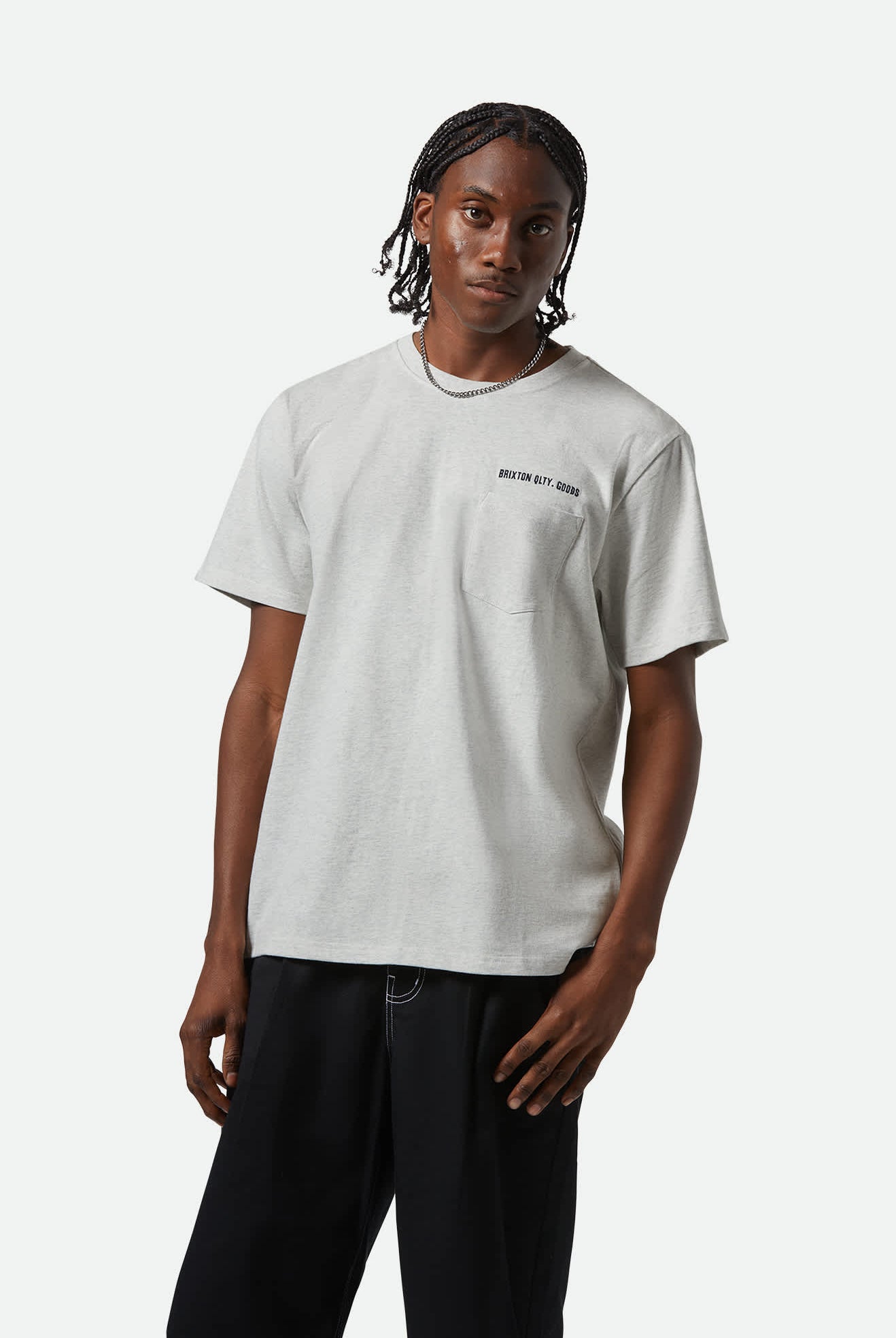 Men's Embroidered Heavyweight S/S Pocket T-Shirt in the color Heather Grey Ash - Men's Front View