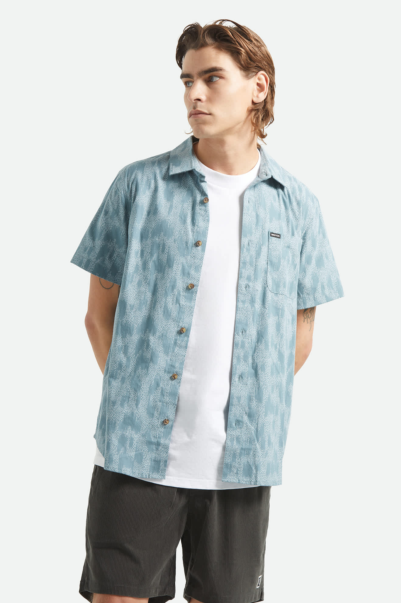 Men's Charter Print Short Sleeve Shirt in the color Trooper Crackle Paint - Men's Front View