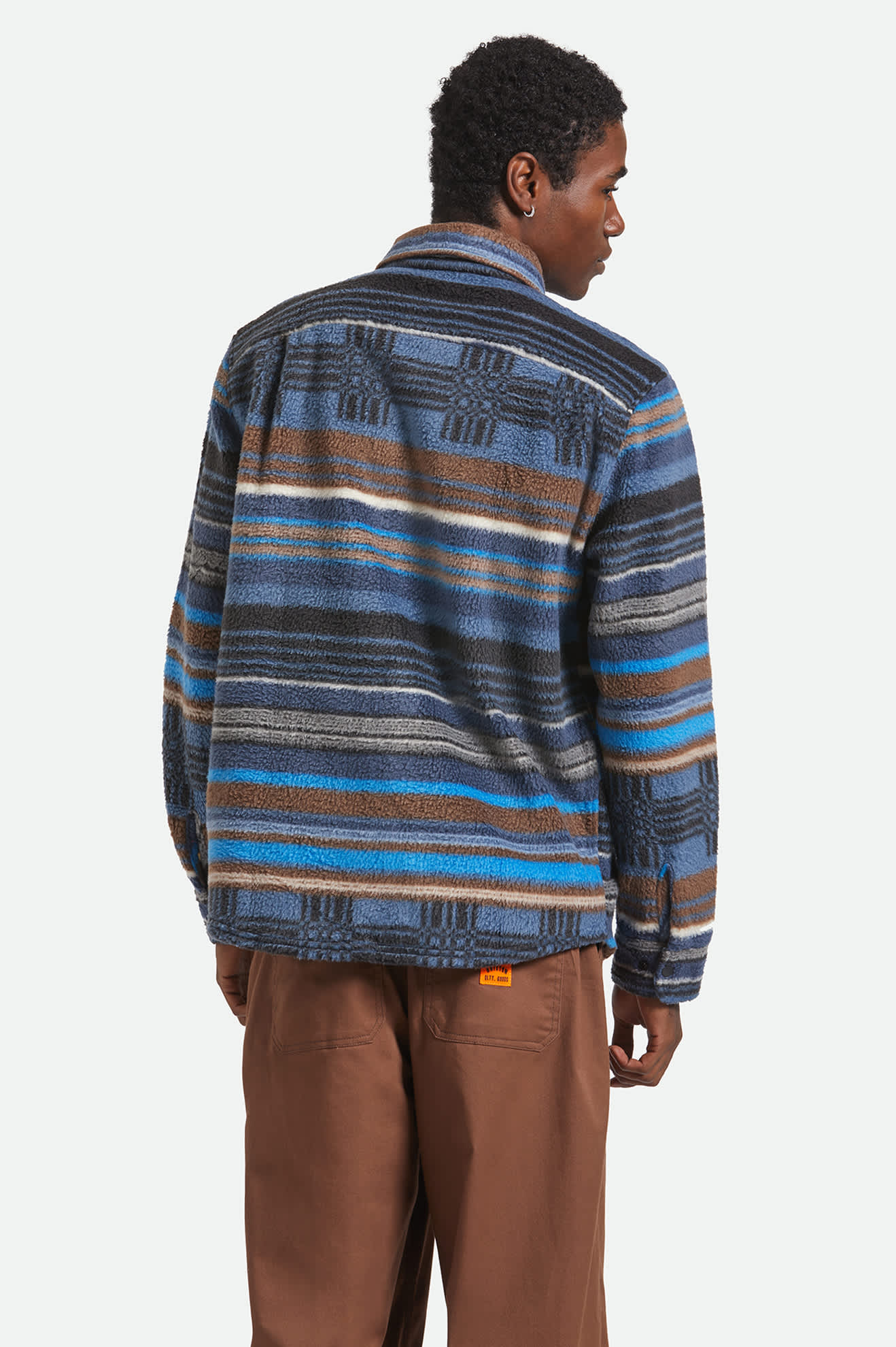 Men's Bowery Arctic Stretch Fleece in the color Mood Indigo Blanket Stripe - Men's Side View