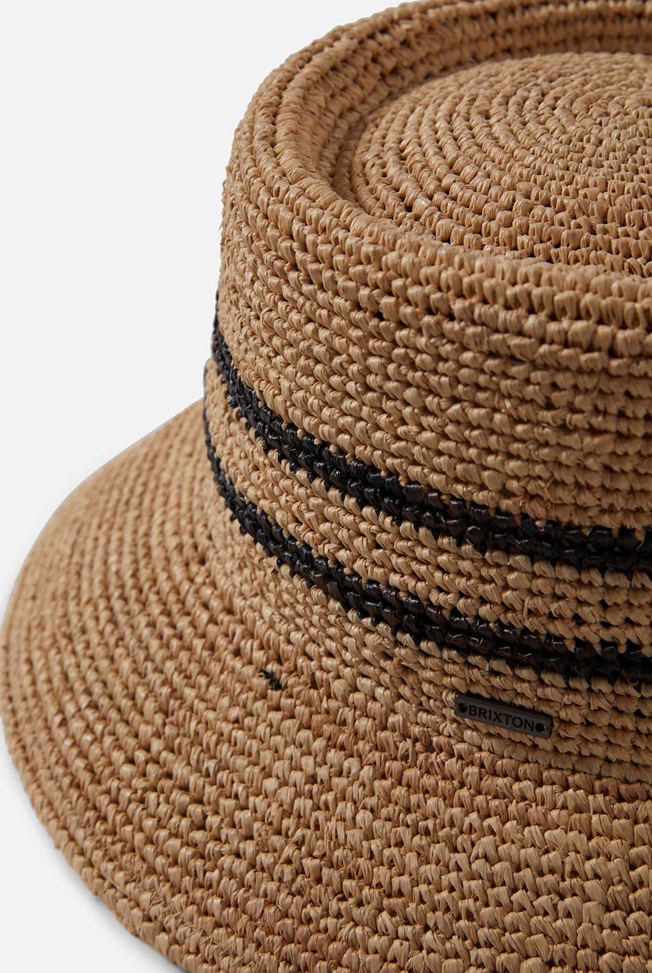 Women's Ellee Straw Bucket Hat in the color Tan/Black - Additional Laydown image