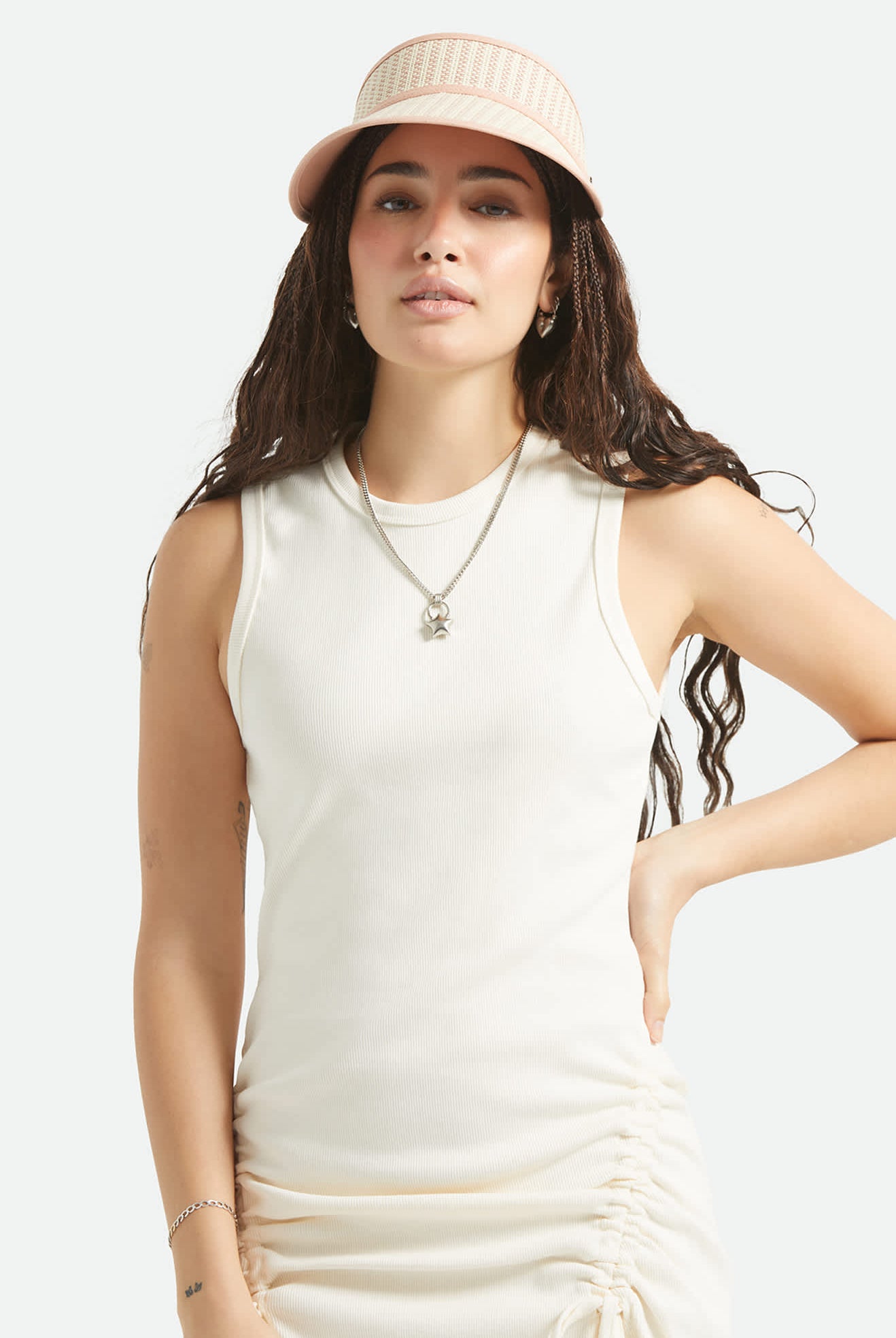 Women's Newport Straw Visor in the color Italian Clay/Natural - Women's Front View