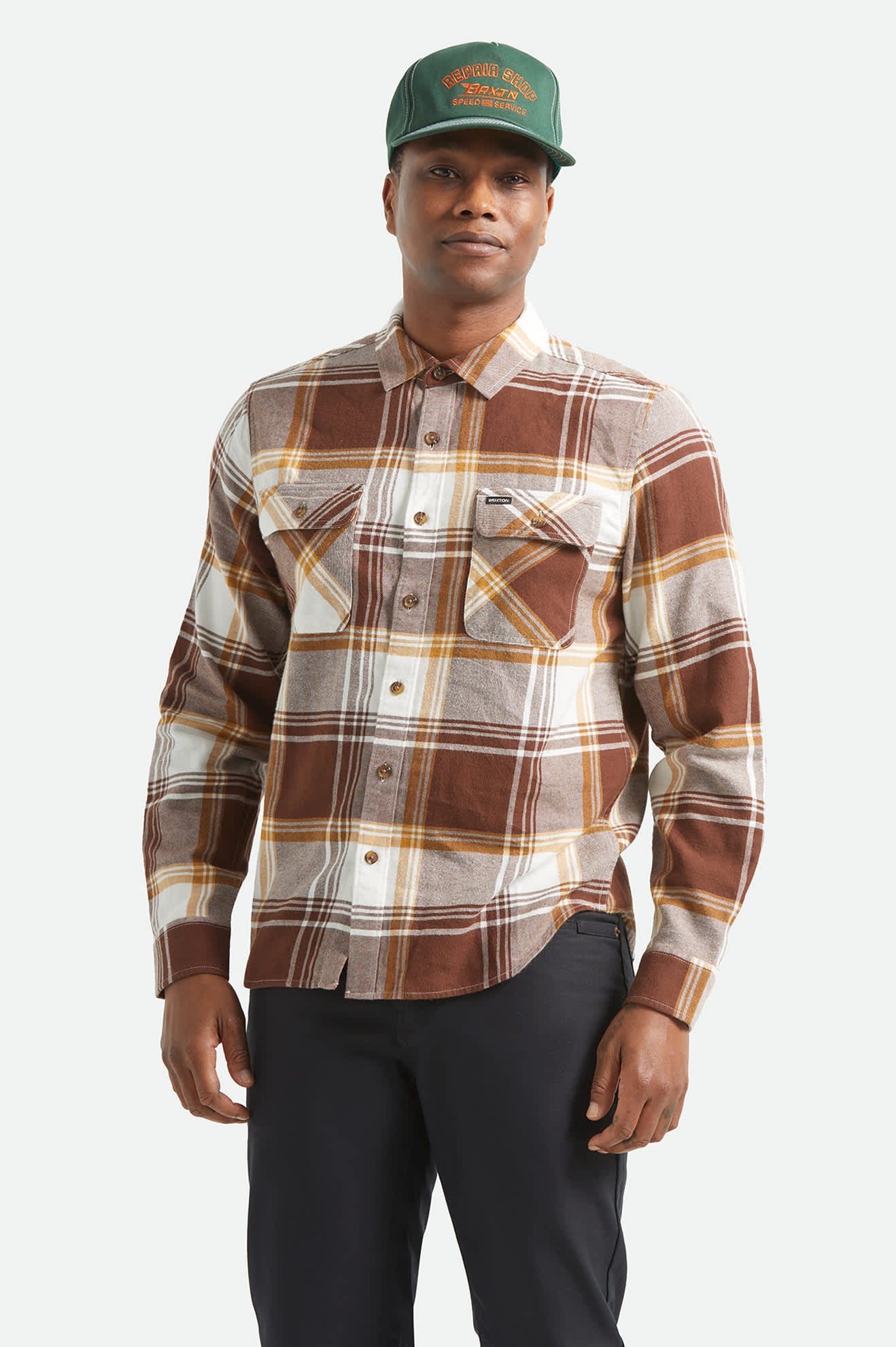 Men's Bowery Lightweight Ultra Soft Flannel in the color Chocolate/Off White - Men's Front View