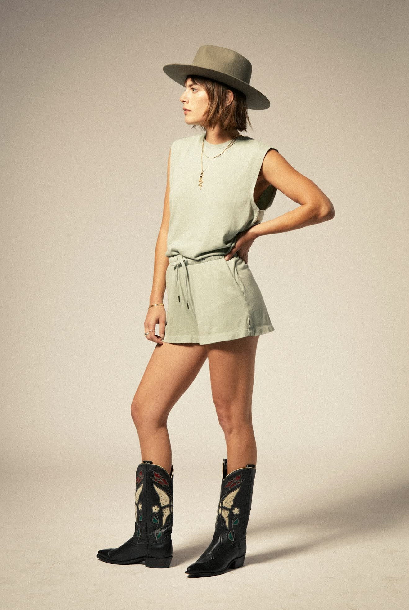 Women's Carefree Organic Garment Dyed Lounge Short in the color Sage Green - Women's Featured View