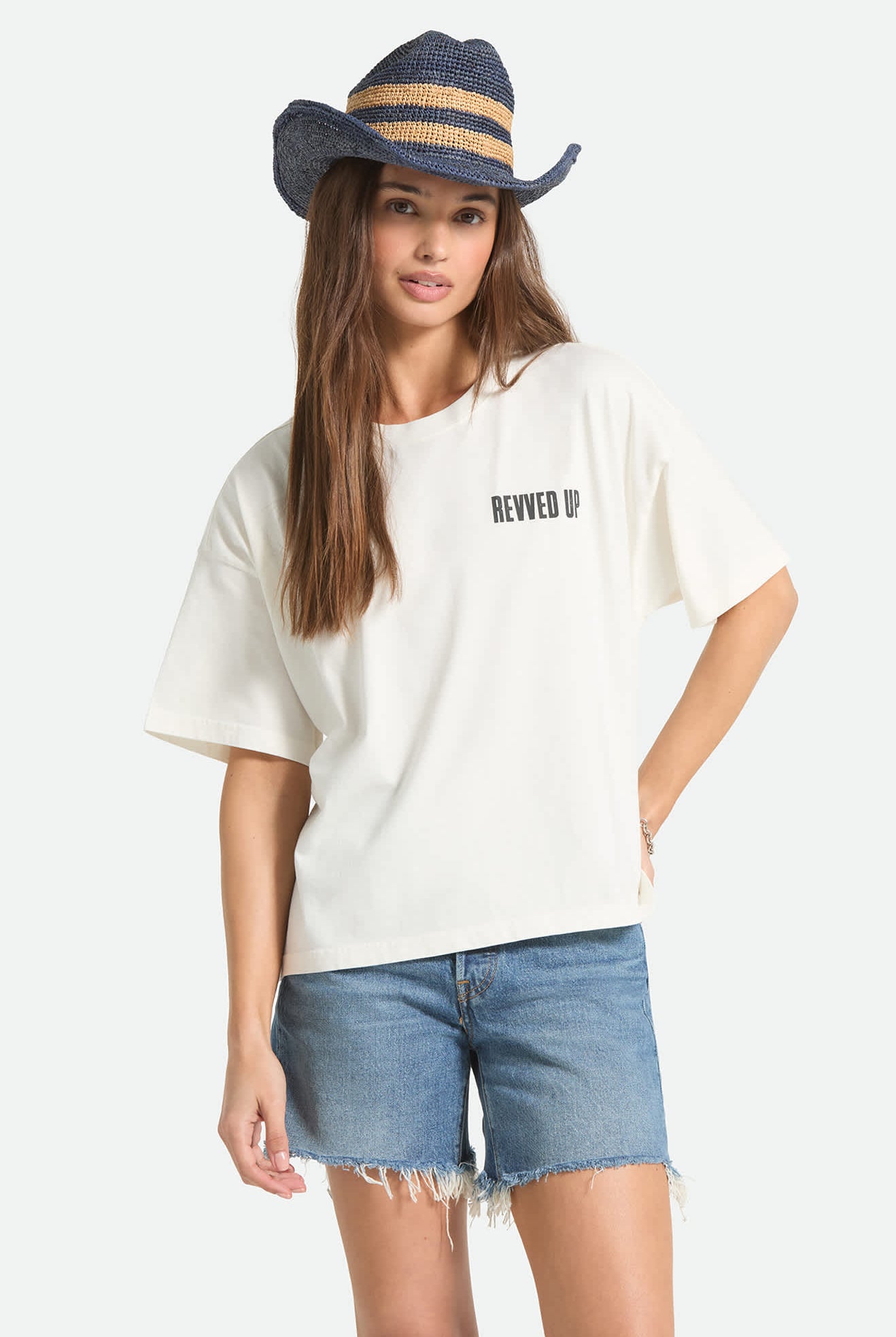 Women's Revved Up Boxy Crew T-Shirt in the color Off White - Women's Front View