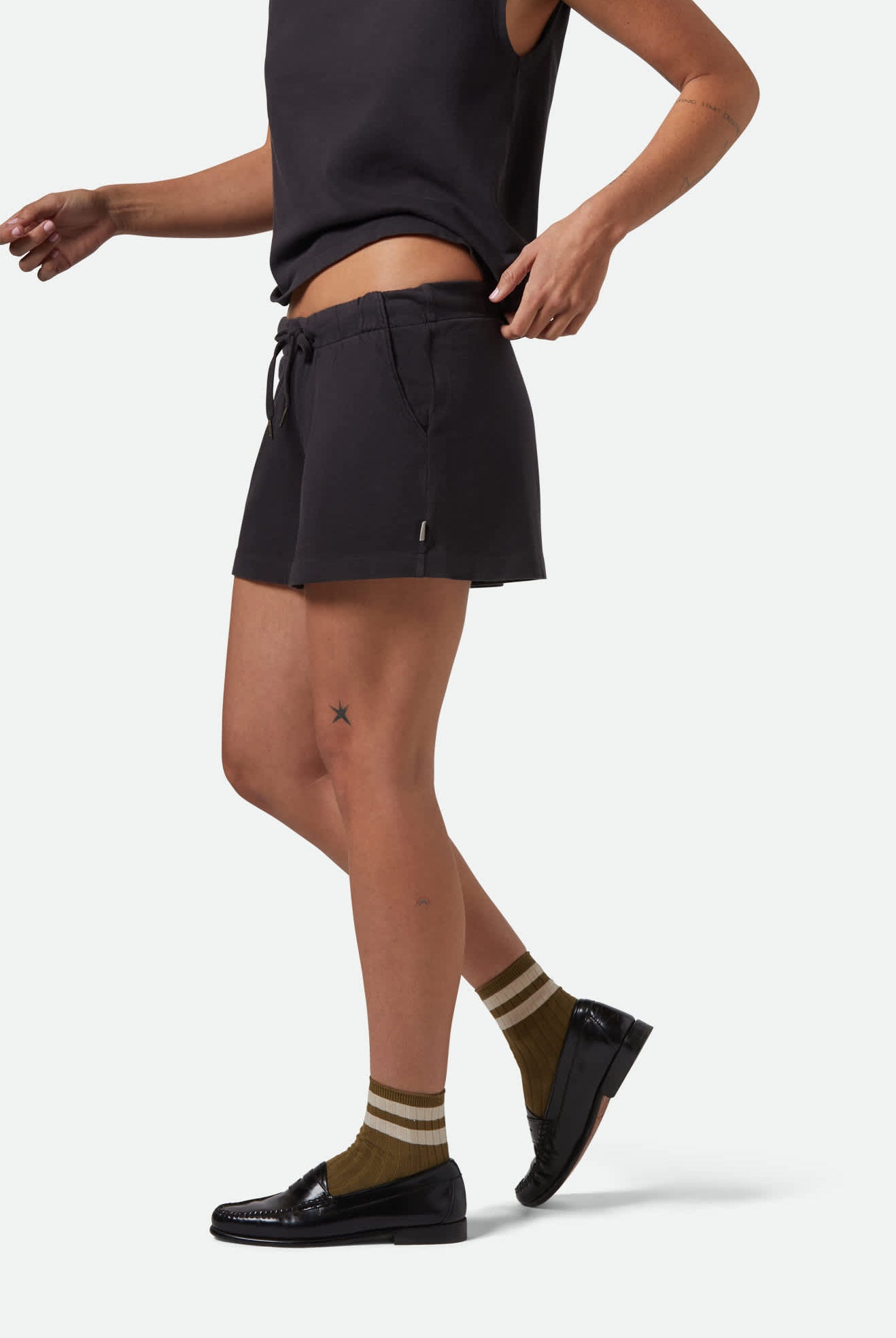 Women's Carefree Organic Garment Dyed Lounge Short in the color Black - Women's Side View