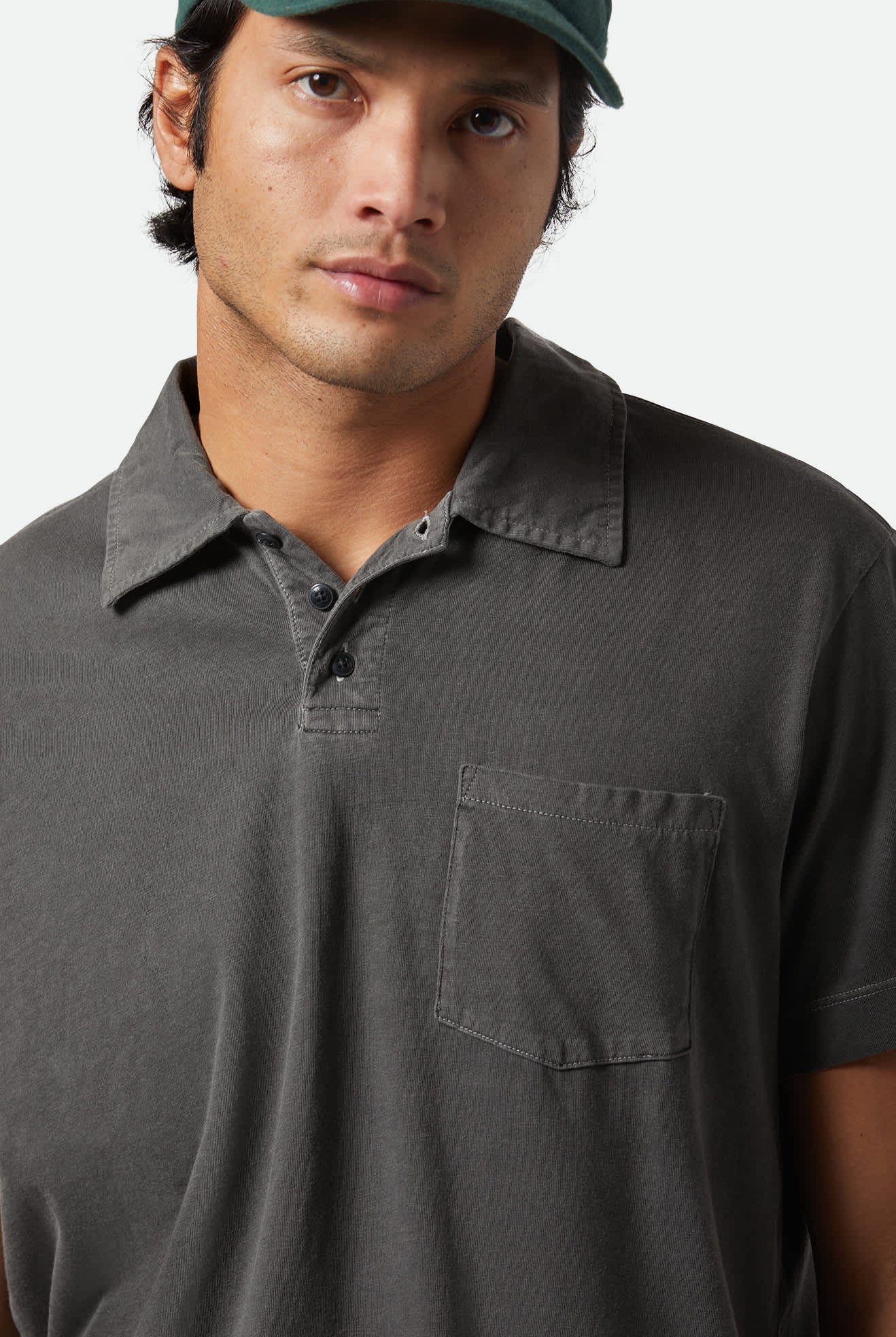 Men's Vintage Wash S/S Polo in the color Washed Black - Additional Fit View