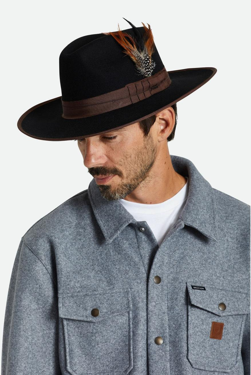 Brixton Unisex Brixton Hat Feather - Burnt Orange/Black/Mahogany | Front fit