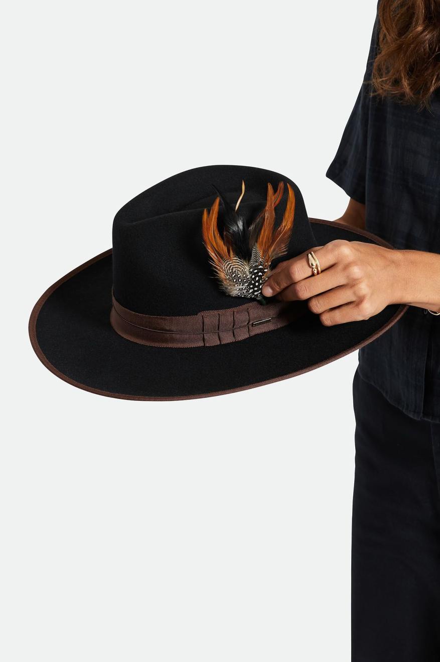 Brixton Unisex Brixton Hat Feather - Burnt Orange/Black/Mahogany | Side fit