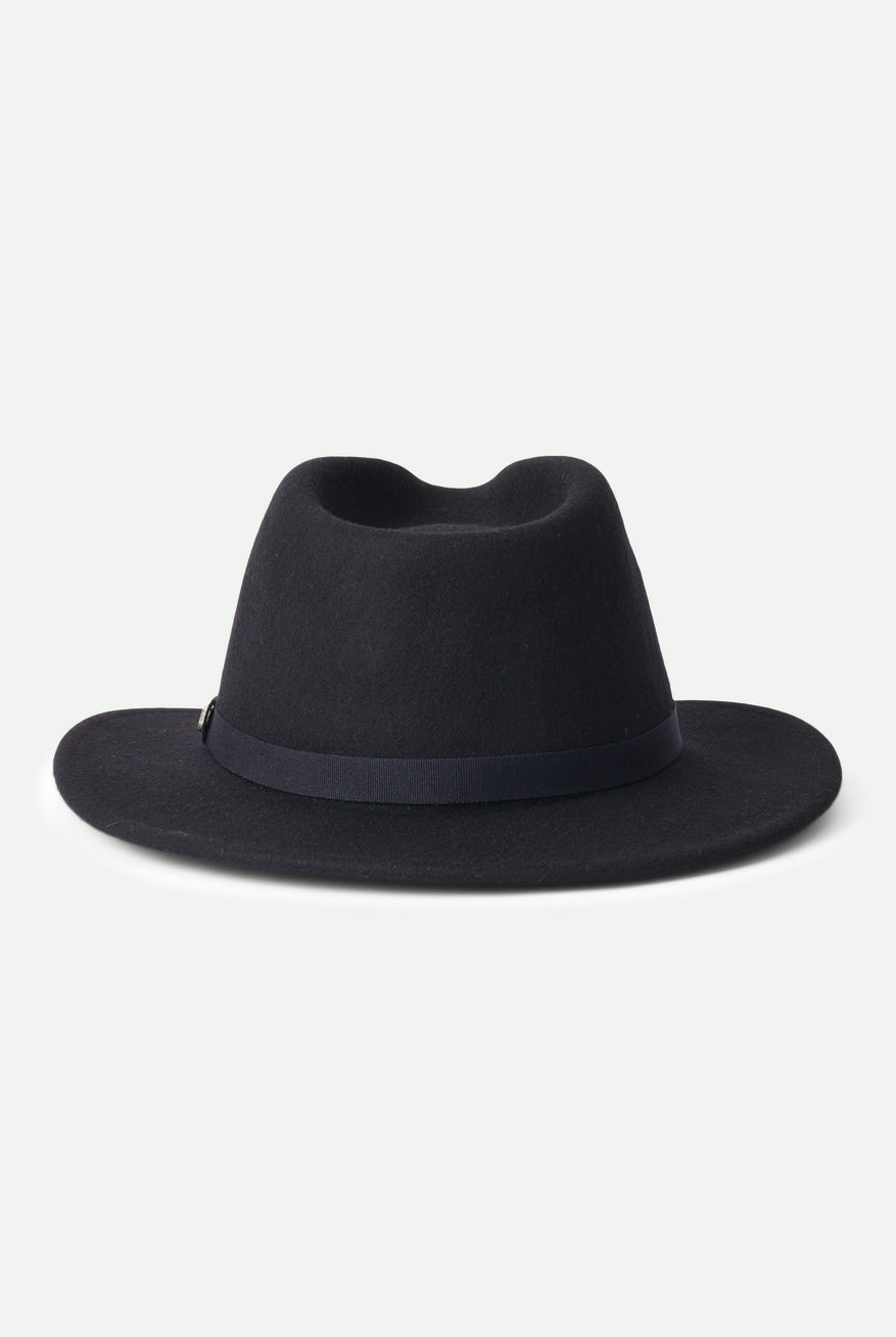 Brixton Unisex Messer Packable Fedora - Black/Black | Back