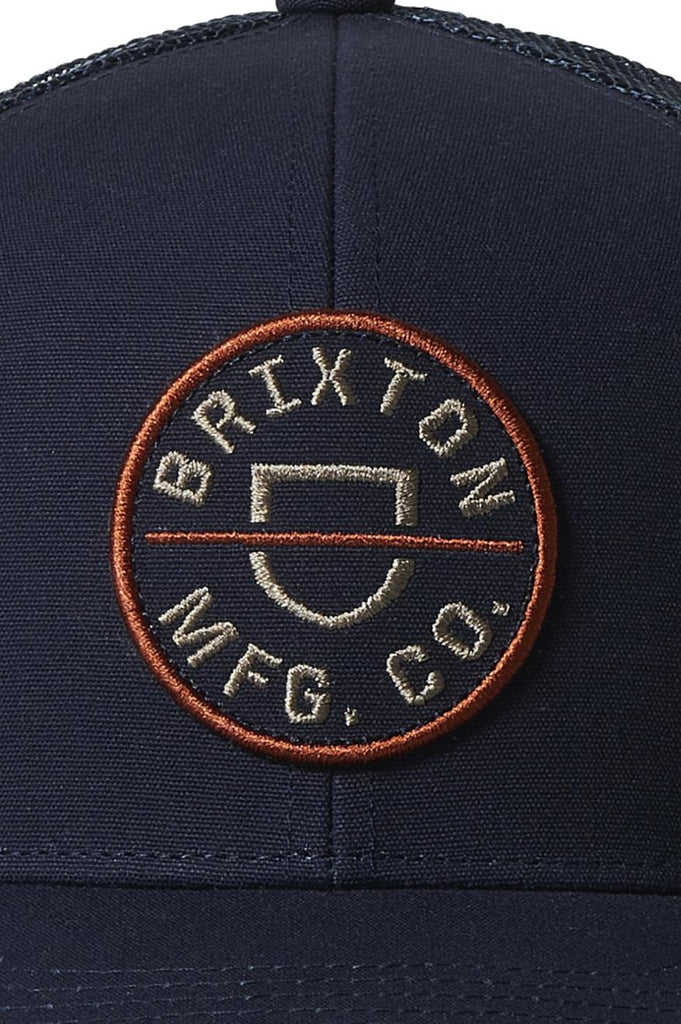 Brixton Crest Netplus MP Trucker Hat - Washed Navy/Oatmeal/Marsala Red