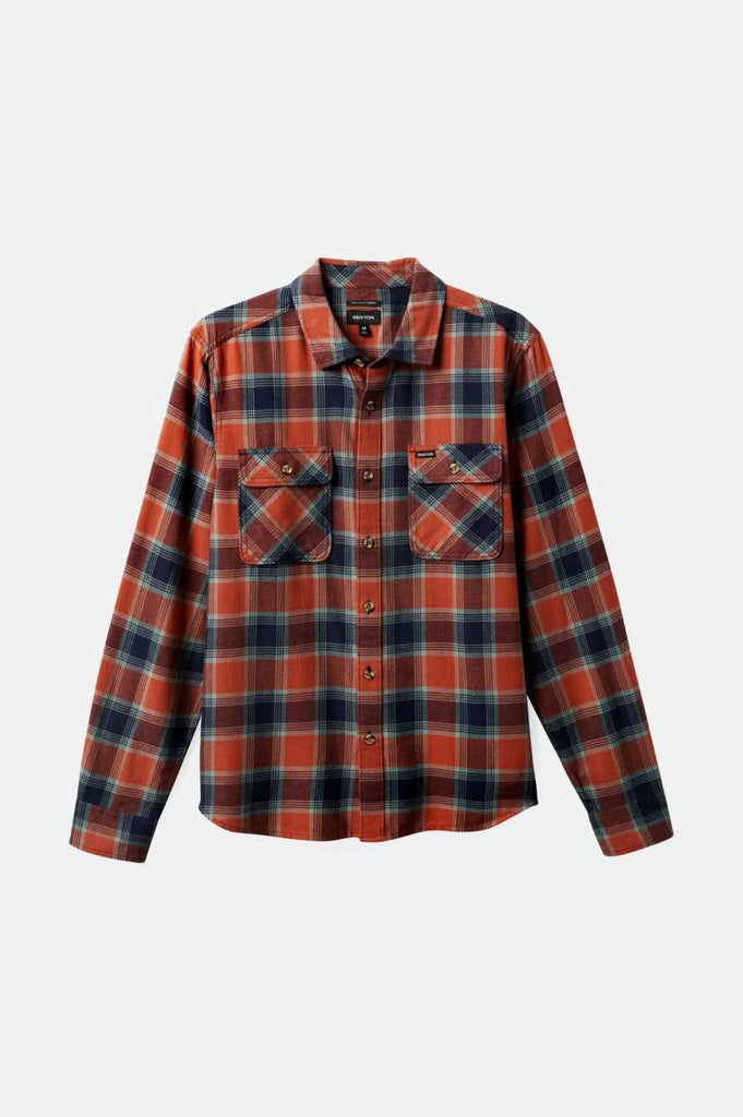 Brixton Men's Bowery Lightweight Ultra Soft L/S Flannel - Terracotta/Chinois Green | Profile