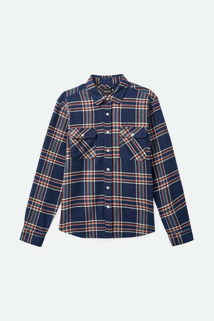 Brixton Men's Bowery Flannel - Washed Navy/Off White/Terracotta | Profile