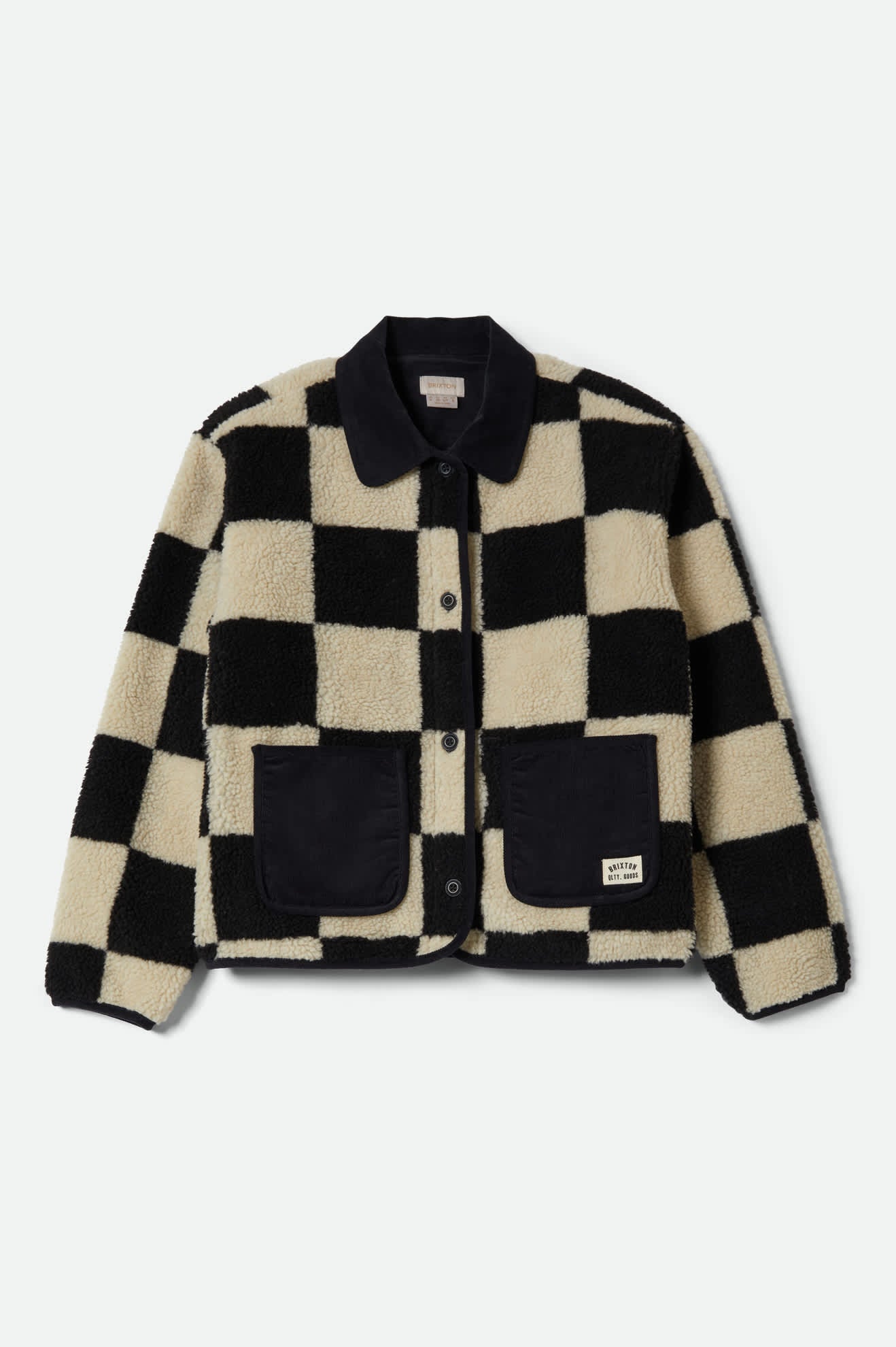 Women's Delilah Sherpa Jacket in the color Black/Natural Finish Line Checker - Front Product View