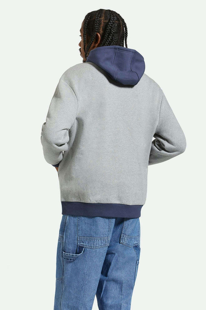 Men's Back Fit Image | Retro Heavyweight Relaxed Hoodie - Heather Grey/Washed Navy