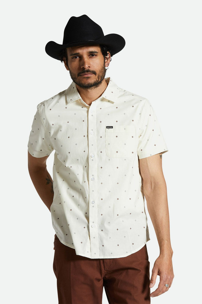 Men's Fit, Front View | Charter Print S/S Shirt - Off White Pyramid