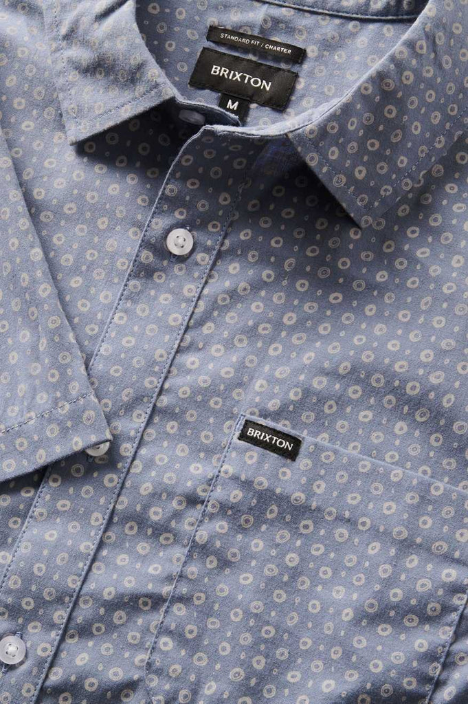 Brixton Men's Charter Print S/S Shirt - Flint Stone Blue Micro | Extra Shot