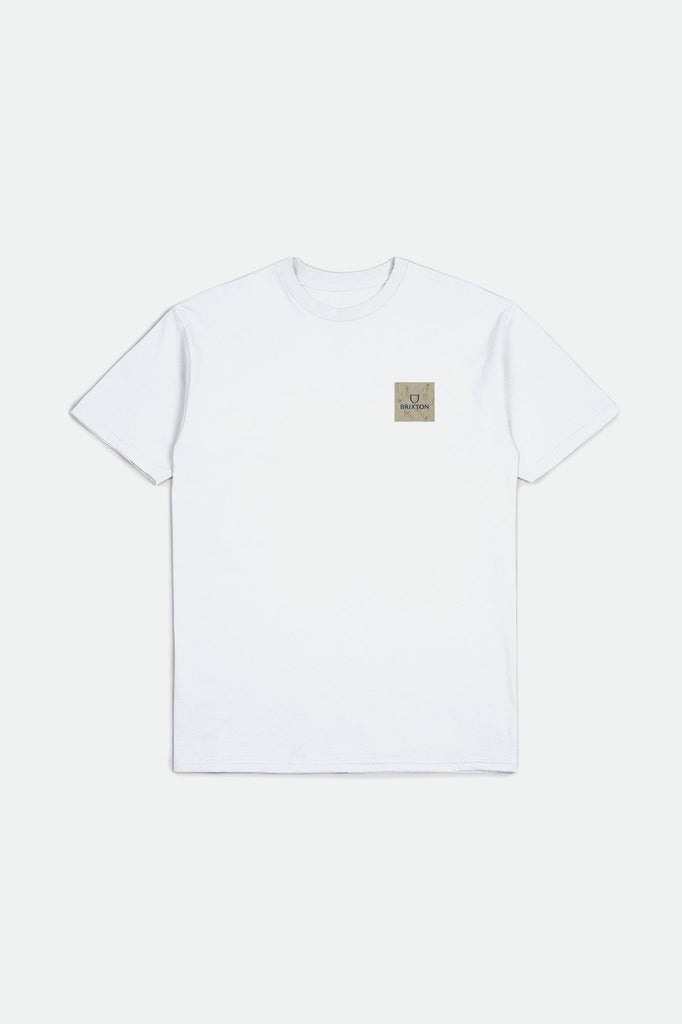 Brixton Men's Alpha Square S/S Standard Tee - White/Washed Navy/Sepia | Profile