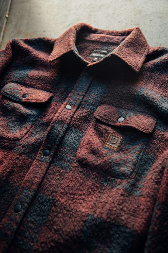 Extra Laydown Image 1 | Bowery Arctic Stretch L/S Fleece - Cordovan Red/Washed Navy Plaid