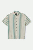 Men's CRU Stripe Relaxed S/S Shirt in the color Beige/Pine Needle/Aquatic Green - Front Product View