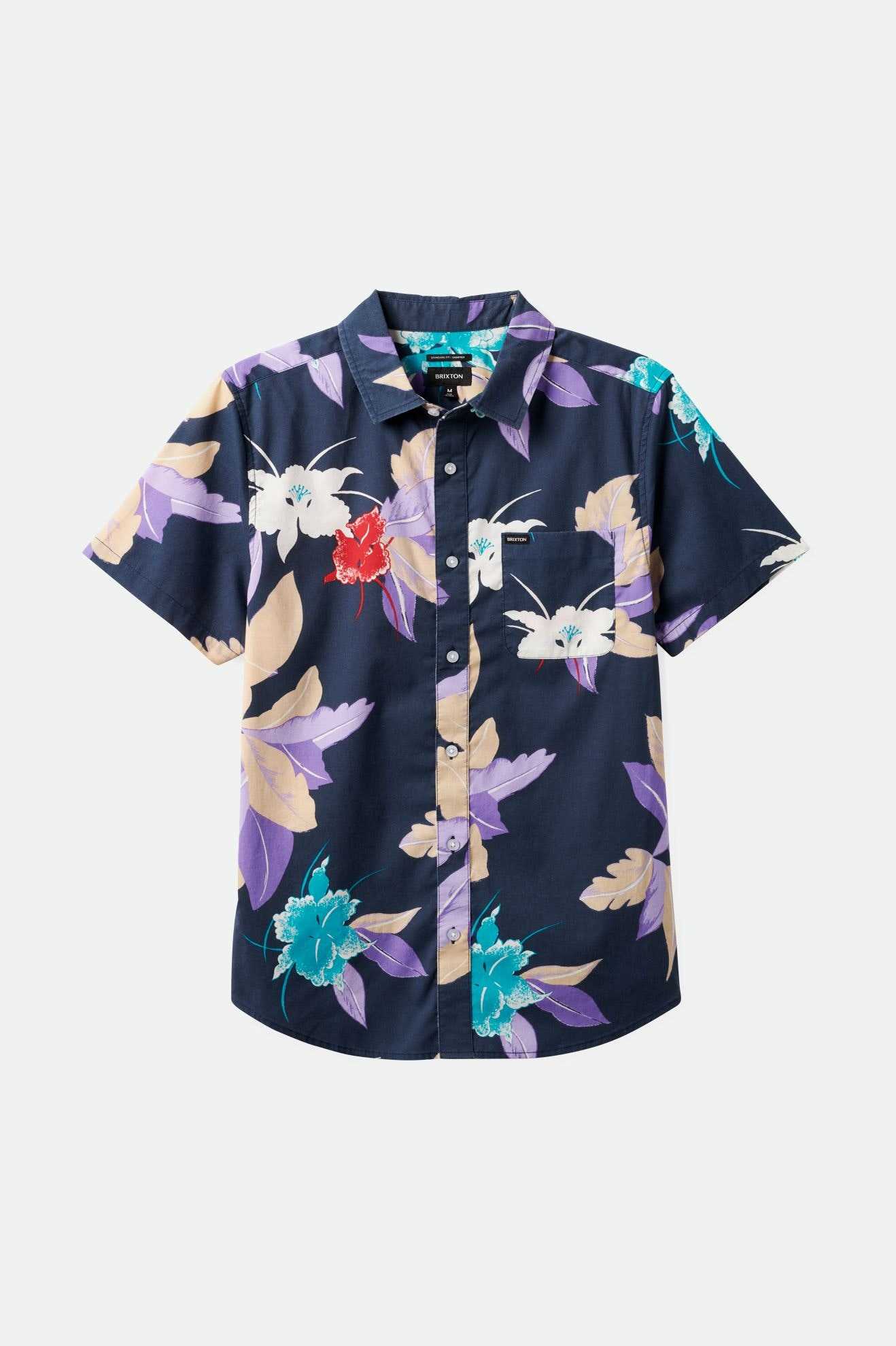 Brixton Men's Charter Print S/S Shirt - Washed Navy Passion | Profile