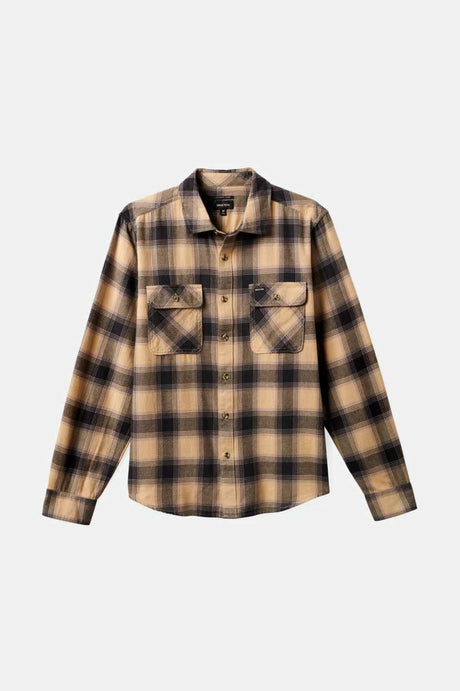 Brixton Men's Bowery Lightweight Ultra Soft L/S Flannel - Oat Milk/Cinder Grey | Profile