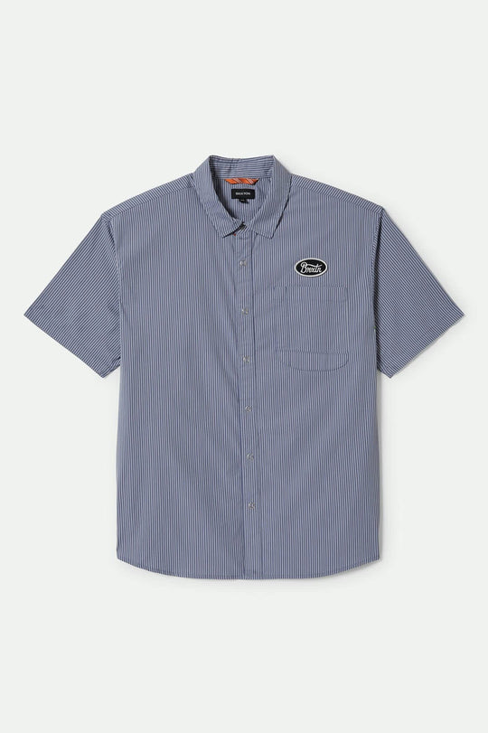 Men's Builders Auto S/S Shirt in the color Twilight Blue/White Stripe - Front Product View