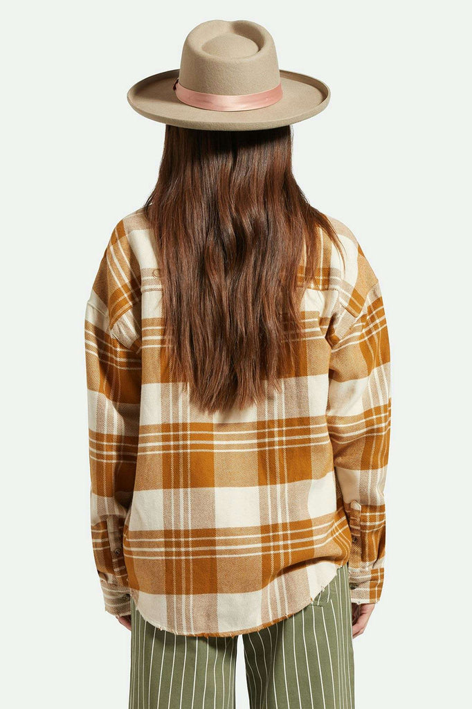 Back Fit Image | Victoria Felt Fedora - Timberwolf/Rose Gold Satin