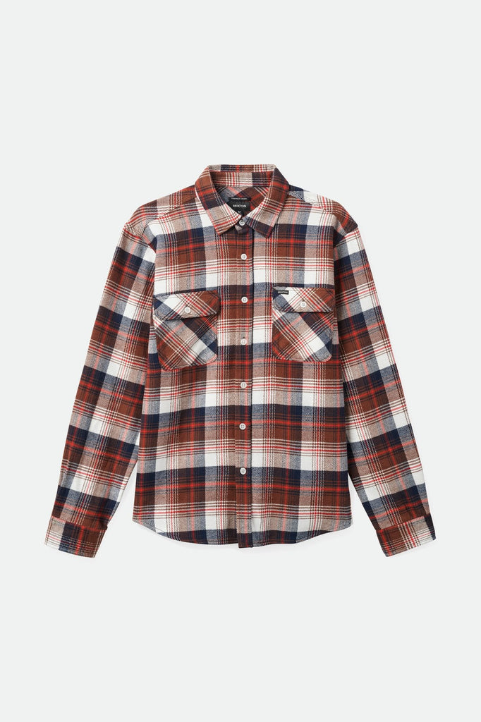 Brixton Men's Bowery Flannel - Washed Navy/Sepia/Off White | Profile