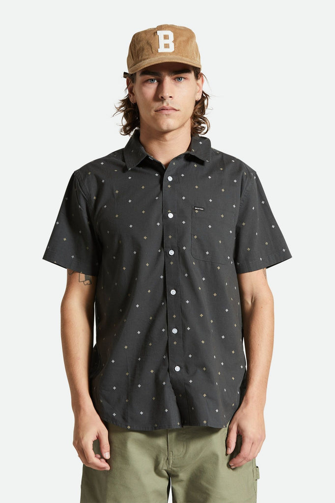 Men's Fit, Front View | Charter Print S/S Shirt - Washed Black Pyramid
