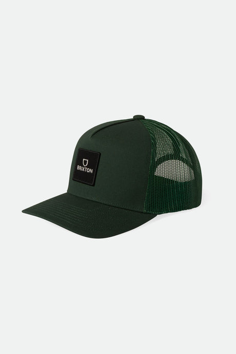 Brixton Men's Alpha Block Netplus Trucker Hat - Trekking Green/Trekking Green | Profile