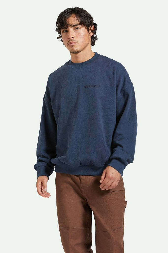 Men's Front Fit | Embroidered Heavyweight Oversized Crew - Washed Navy