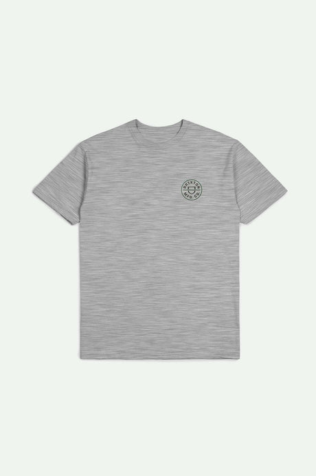 Brixton Men's Crest II S/S Standard T-Shirt - Heather Grey/Washed Black/Pine Needle | Main