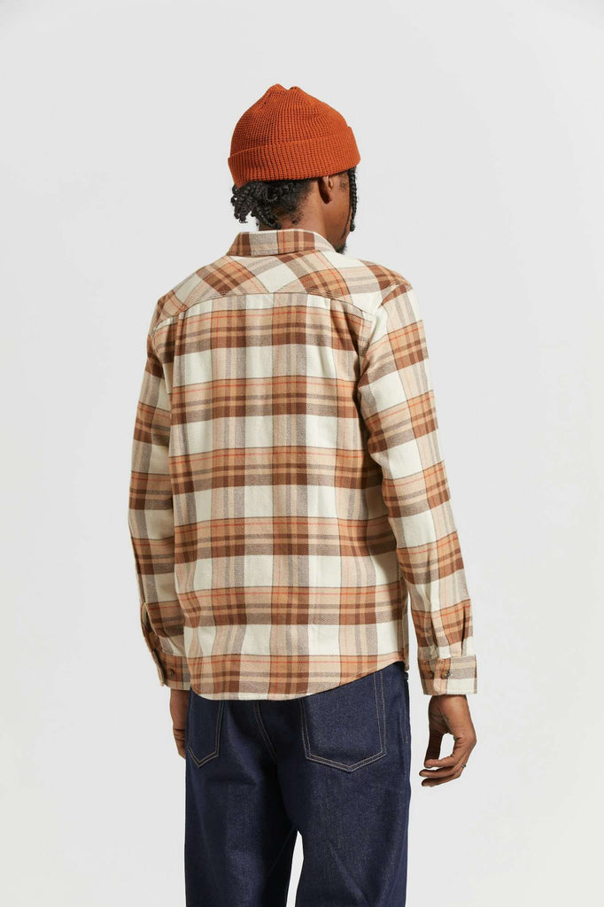 Men's Back Fit Image | Bowery L/S Flannel - Whitecap/Pinecone Brown/Burro Brown