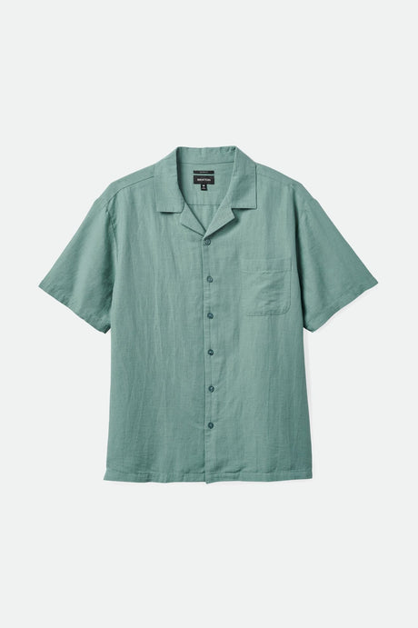 Brixton Men's Bunker Linen Blend S/S Camp Collar Woven Shirt - Chinois Green | Main