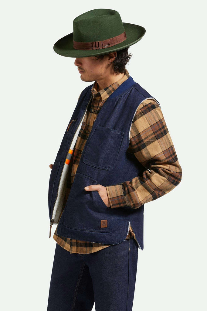 Brixton Unisex Reno Fedora - Moss/Brown | Men's Side Fit