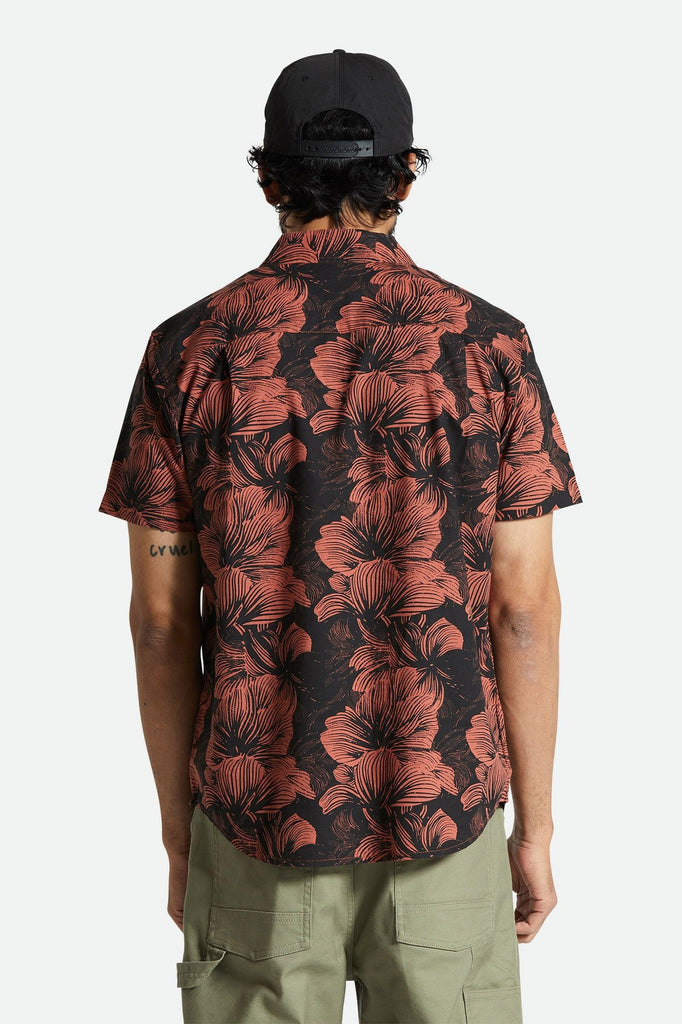 Men's Fit, Back View | Charter Print S/S Woven Shirt - Washed Black/Terracotta Floral