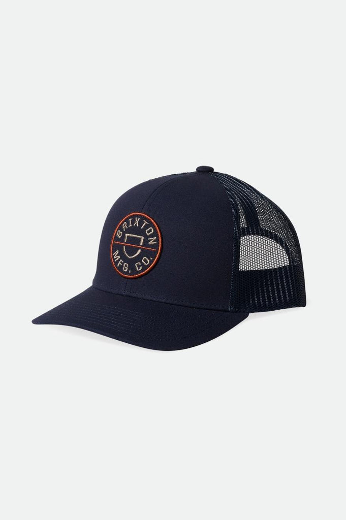 Brixton Crest Netplus MP Trucker Hat - Washed Navy/Oatmeal/Marsala Red