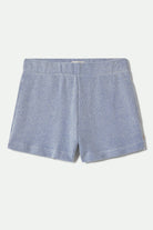 Women's The Weekend Cross Loop French Terry Lounge Short in the color Off White/Electric Indigo - Front Product View