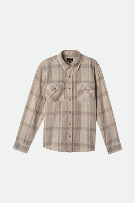 Brixton Men's Memphis Linen Blend L/S Shirt - Whitecap/Cinder Grey | Profile