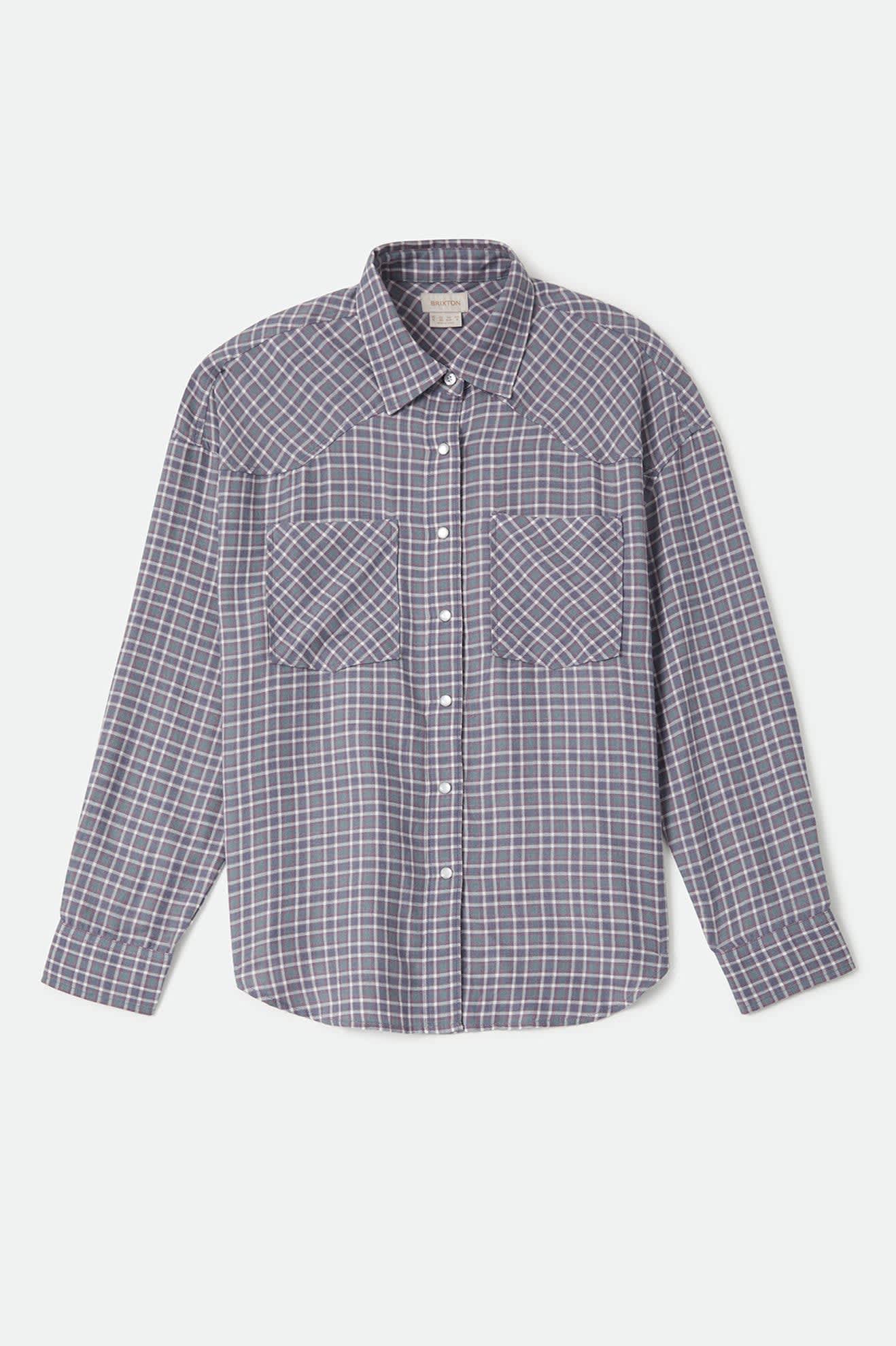 Women's Wayne Women's Shirt in the color Soft Navy Plaid - Front Product View