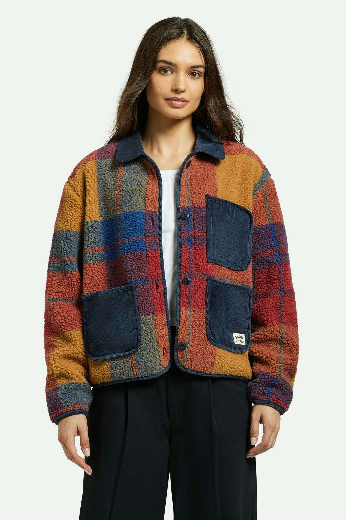 Brixton Women's Delilah Sherpa Jacket - Multi Color Plaid | Front fit