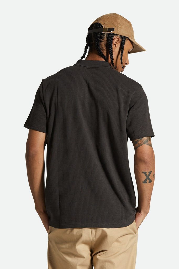 Men's Fit, Back View | Waffle S/S Polo - Washed Black