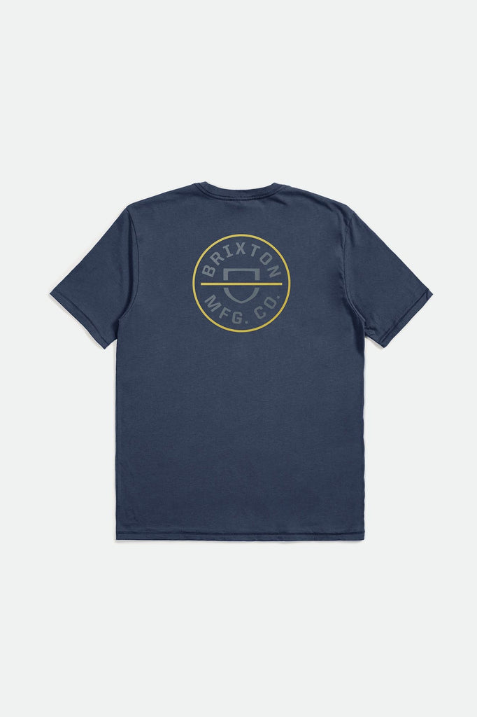Brixton Men's Crest II S/S Standard Tee - Washed Navy/Chinois Green/Acacia | Back